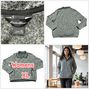 Eddie Bauer XL Quarter 1/4 Snap Sweatshirt Green Marble Long Sleeve Fleece EUC